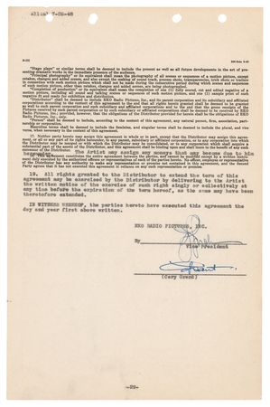 Lot #710 Cary Grant Document Signed for RKO Radio Pictures - Image 2