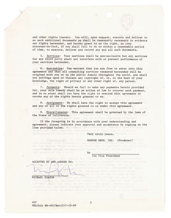 Lot #824 Michael Keaton Document Signed for Batman - Image 2