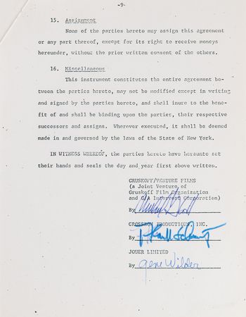 Lot #885 Gene Wilder (3) Documents Signed for Young Frankenstein - Image 2