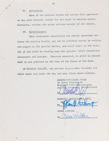Lot #885 Gene Wilder (3) Documents Signed for Young Frankenstein - Image 3