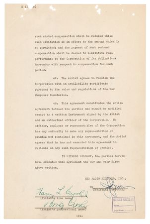 Lot #702 Bing Crosby Document Signed for Going My Way - Image 1