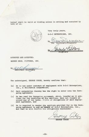 Lot #781 George Cukor Document Signed for My Fair Lady - Image 2