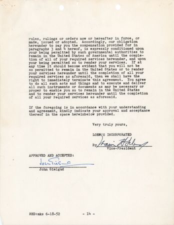 Lot #801 John Gielgud Document Signed for Julius Caesar - Image 1