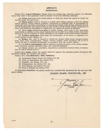 Lot #700 Gary Cooper Document Signed for High Noon - Image 1