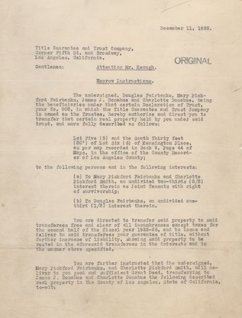 Lot #857 Mary Pickford and Douglas Fairbanks, Sr. Document Signed - Image 2