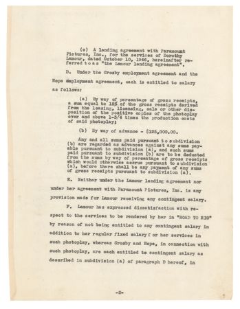 Lot #779 Bing Crosby, Bob Hope, and Dorothy Lamour Document Signed for Road to Rio - Image 3