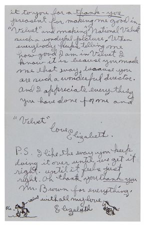 Lot #723 Elizabeth Taylor (3) Autograph Letters Signed to National Velvet Director Clarence Brown: 
