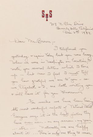 Lot #723 Elizabeth Taylor (3) Autograph Letters Signed to National Velvet Director Clarence Brown: 