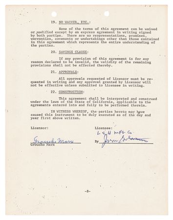 Lot #841 Groucho Marx Document Signed for Licensing Merchandise - Image 2