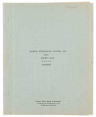 Lot #719 Vincent Price Document Signed for Selznick Screen Test - Image 2