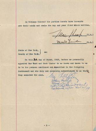 Lot #733 Mae West Twice-Signed Document for Diamond Lil - Image 1