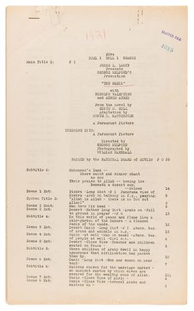 Lot #730 Rudolph Valentino: The Sheik Master File Scene Listing - Image 1