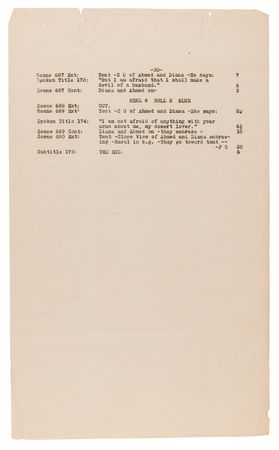 Lot #730 Rudolph Valentino: The Sheik Master File Scene Listing - Image 6