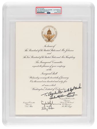 Lot #89 Lyndon and Lady Bird Johnson, and Hubert H. Humphrey Signed Inaugural Ball Invitation - Image 1