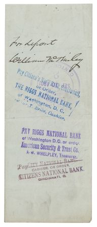 Lot #95 William McKinley Endorsed Check as President - Image 1