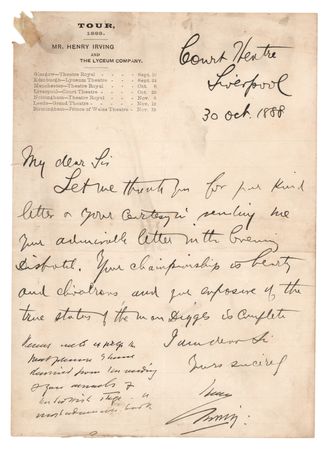 Lot #538 Bram Stoker and Henry Irving Handwritten