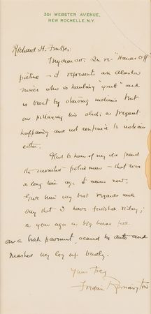 Lot #487 Frederic Remington Autograph Letter Signed, Discussing His 'Hands Off? Painting - Image 2