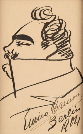 Lot #568 Enrico Caruso Signed Self-Portrait Sketch