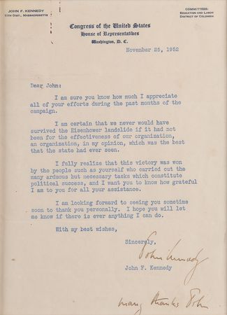Lot #90 John F. Kennedy Typed Letter Signed as a Massachusetts Congressman: 