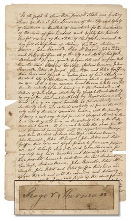 Lot #322 Roger Sherman Signature with Handwritten Legal Document - Image 1