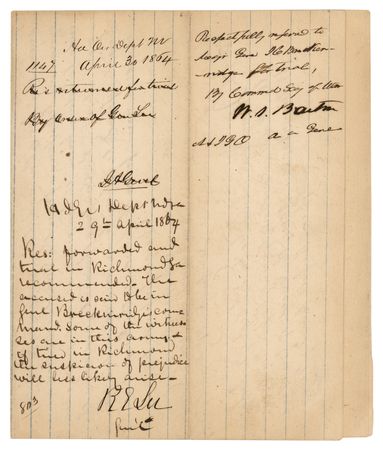 Lot #359 Robert E. Lee War-Dated Endorsement of a Confederate Court Martial - Image 2