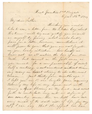 Lot #366 Union Soldier's Letter Before the Start of the Overland Campaign, with Mentions of Grant, Meade, and Sedgwick: 