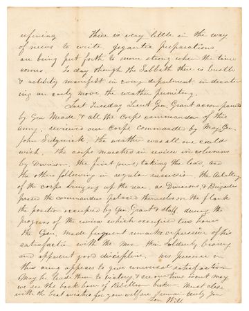 Lot #366 Union Soldier's Letter Before the Start of the Overland Campaign, with Mentions of Grant, Meade, and Sedgwick: 