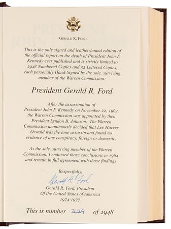 Lot #70 Gerald Ford Signed Limited Edition Book - President John F. Kennedy: Assassination Report of the Warren Commission - Image 4
