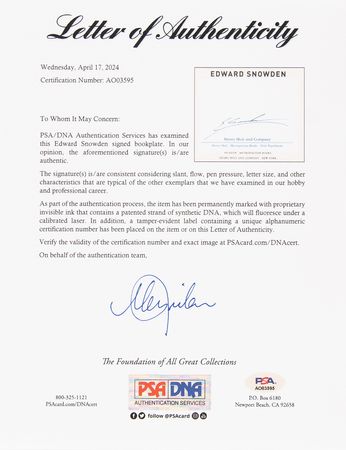 Lot #326 Edward Snowden Signed Book - Permanent Record - Image 5