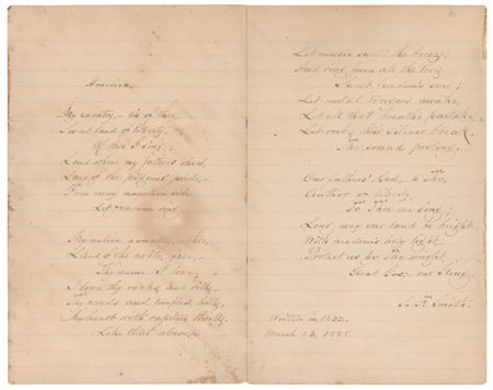 Lot #537 Samuel Francis Smith Signed Handwritten