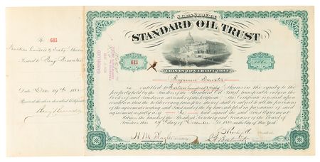 Lot #180 John D. Rockefeller and Henry M. Flagler Signed Standard Oil Trust Stock Certificate - Image 1
