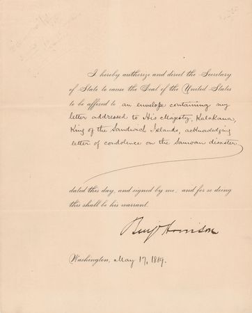 Lot #22 Benjamin Harrison Document Signed as