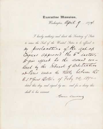 Lot #21 Grover Cleveland Document Signed as