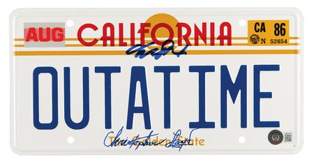 Lot #746 Back to the Future: Michael J. Fox and Christopher Lloyd Signed License Plate - Image 1