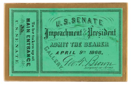 Lot #87 Andrew Johnson (3) Impeachment Trial Ephemera - Image 1