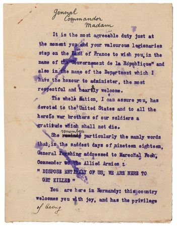 Lot #370 John J. Pershing Signed Typed Speech