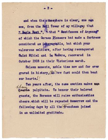 Lot #370 John J. Pershing Signed Typed Speech Draft Honoring the Commander of WWI?s American Expeditionary Forces - Image 3