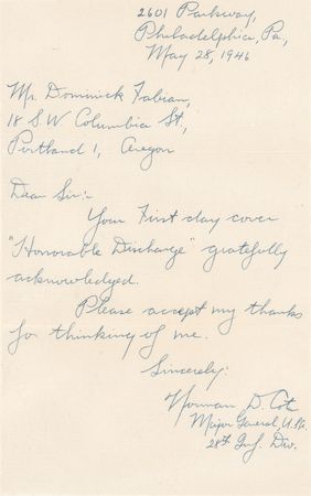 Lot #381 Norman Cota Autograph Letter Signed - Image 1