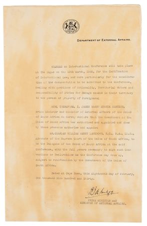 Lot #348 World Leaders (3) Signed Documents: President Franklin D. Roosevelt, King George V, and South African Prime Minister J. B. M. Hertzog - Image 5