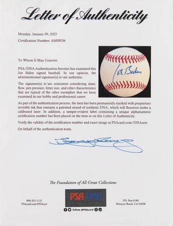 Lot #44 Joe Biden Signed Baseball - Image 2