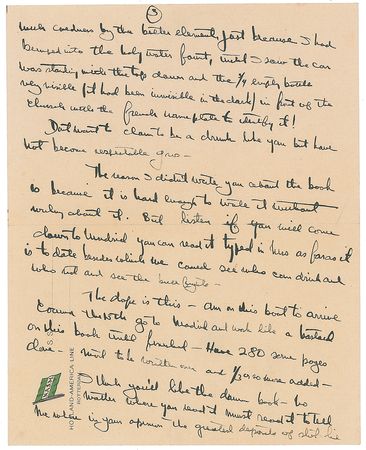 Lot #517 Ernest Hemingway (4) Letters on Drinking, Money, and Writing: 