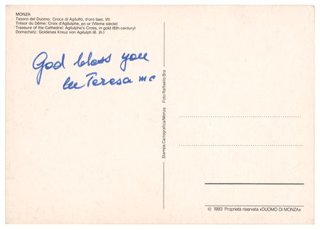 Lot #291 Mother Teresa Signed Postcard