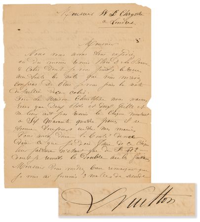 Lot #181 Louis Vuitton Autograph Letter Signed to a Founding Father's Descendent, Sending 