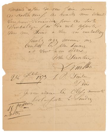 Lot #181 Louis Vuitton Autograph Letter Signed to a Founding Father's Descendent, Sending 