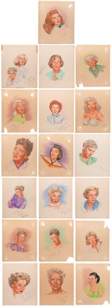 Lot #741 Actresses (19) Signed Sketches by J. Fred Johnson with Arden, Blondell, and Hutton - Image 1