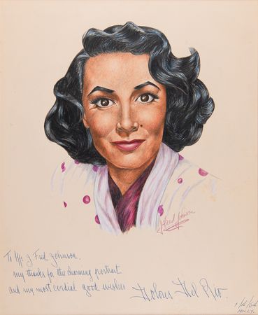 Lot #742 Actresses (7) Signed Sketches by J. Fred Johnson with Wray, Lamour, and Lansbury - Image 2