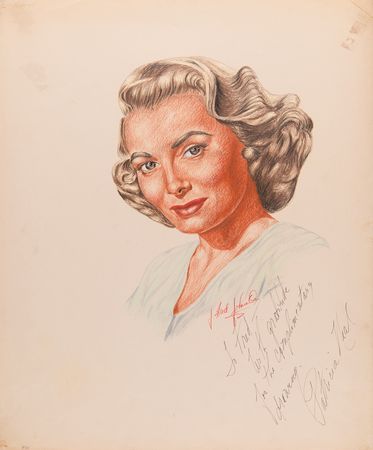 Lot #745 Actresses (9) Signed Sketches by J. Fred Johnson with Bacall, Crawford, and Fontaine - Image 2