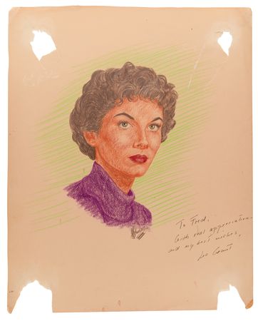 Lot #745 Actresses (9) Signed Sketches by J. Fred Johnson with Bacall, Crawford, and Fontaine - Image 3