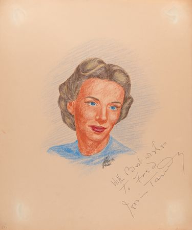 Lot #745 Actresses (9) Signed Sketches by J. Fred Johnson with Bacall, Crawford, and Fontaine - Image 5