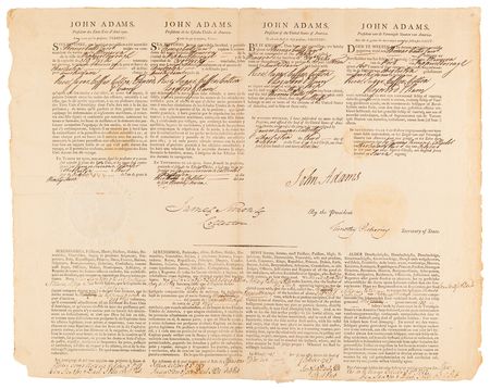 Lot #2 John Adams Document Signed as President - Four-Language Passport for the Ship Minerva - Image 2